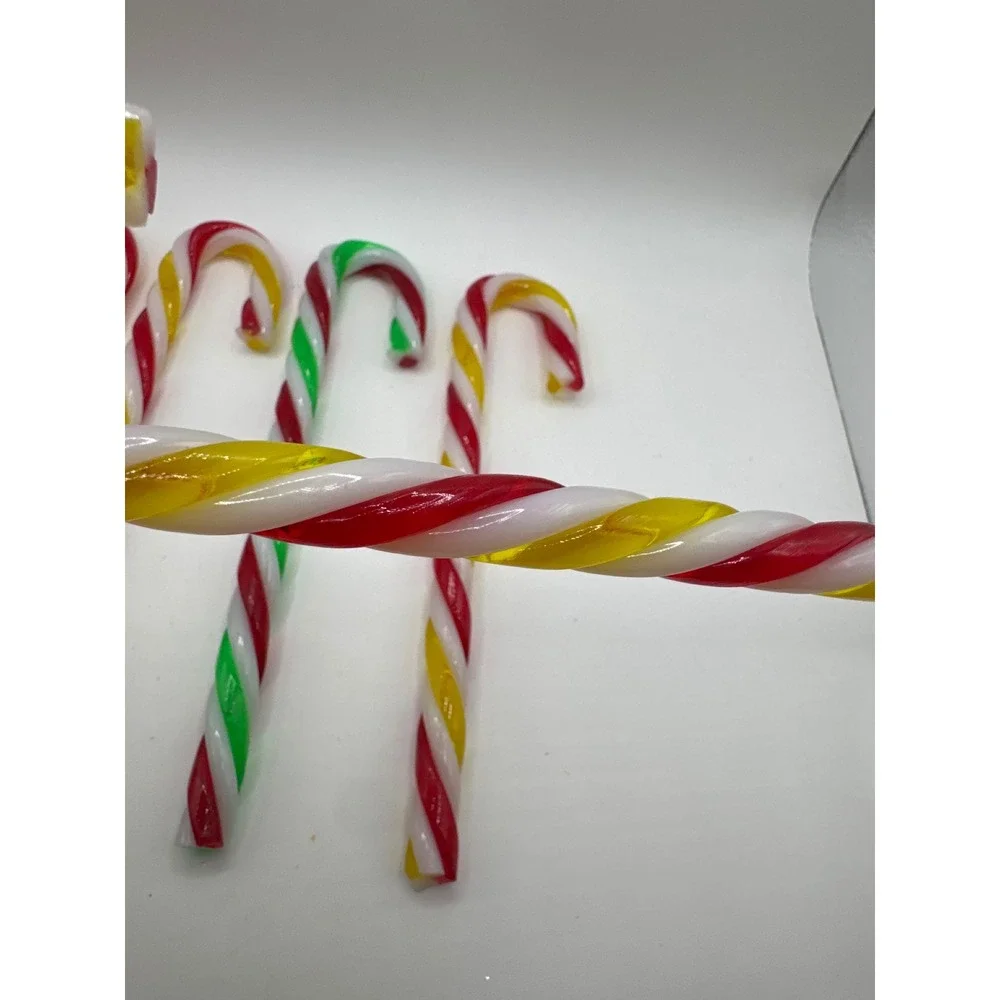 Vintage Lucite Candy Cane Ornaments Set of 5 Red Green Yellow
